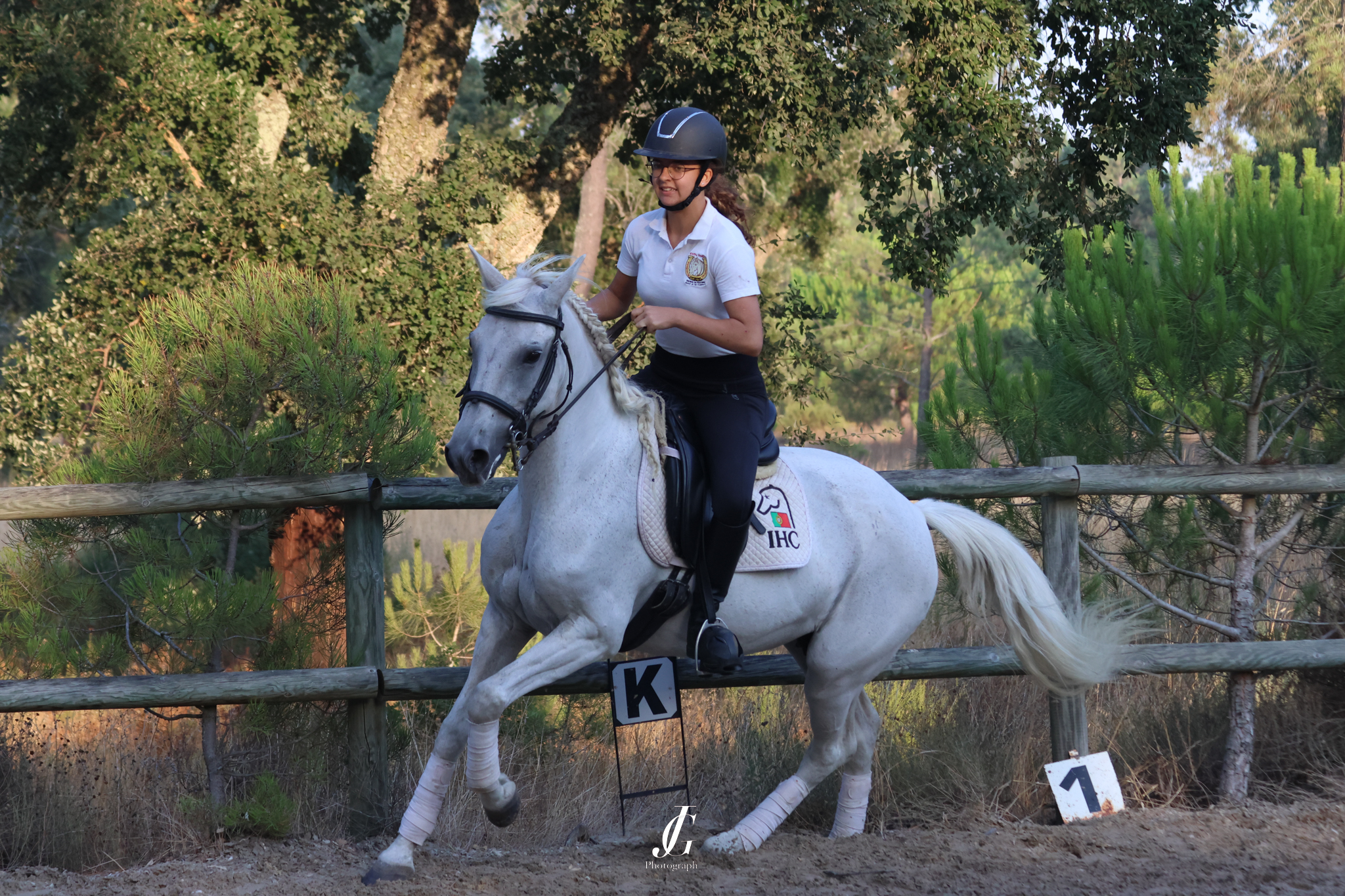 A horse and rider in an indoor training facility